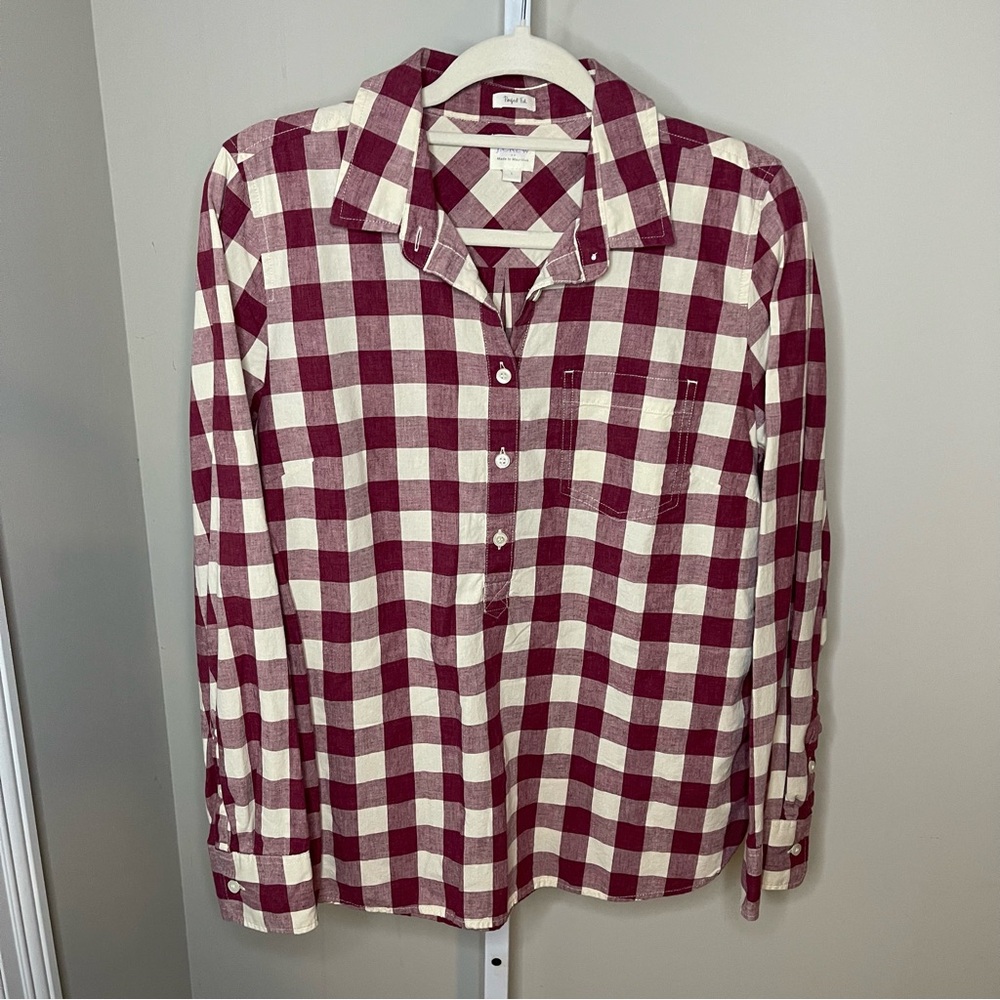 J.Crew Perfect Fit Burgundy Gingham Button Down Shirt Size Large